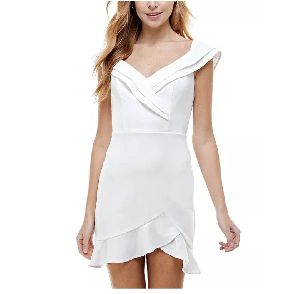 City Studio Size 9 Dress White Ruffle Preppy Comfy Stretchy Y2K Coquette